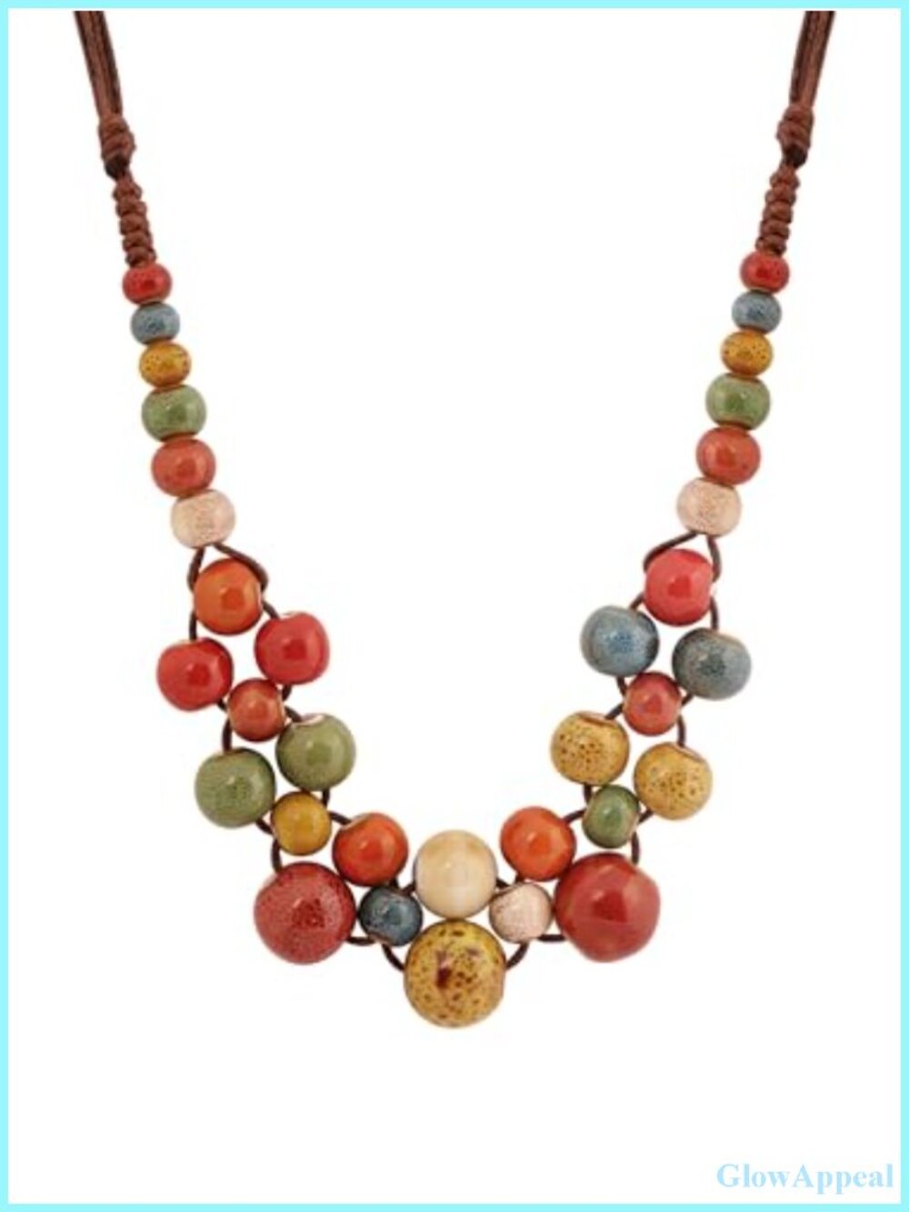 Boho Ceramic Bead Strand Necklace Adjustable Cord Slide Lock 16 inches